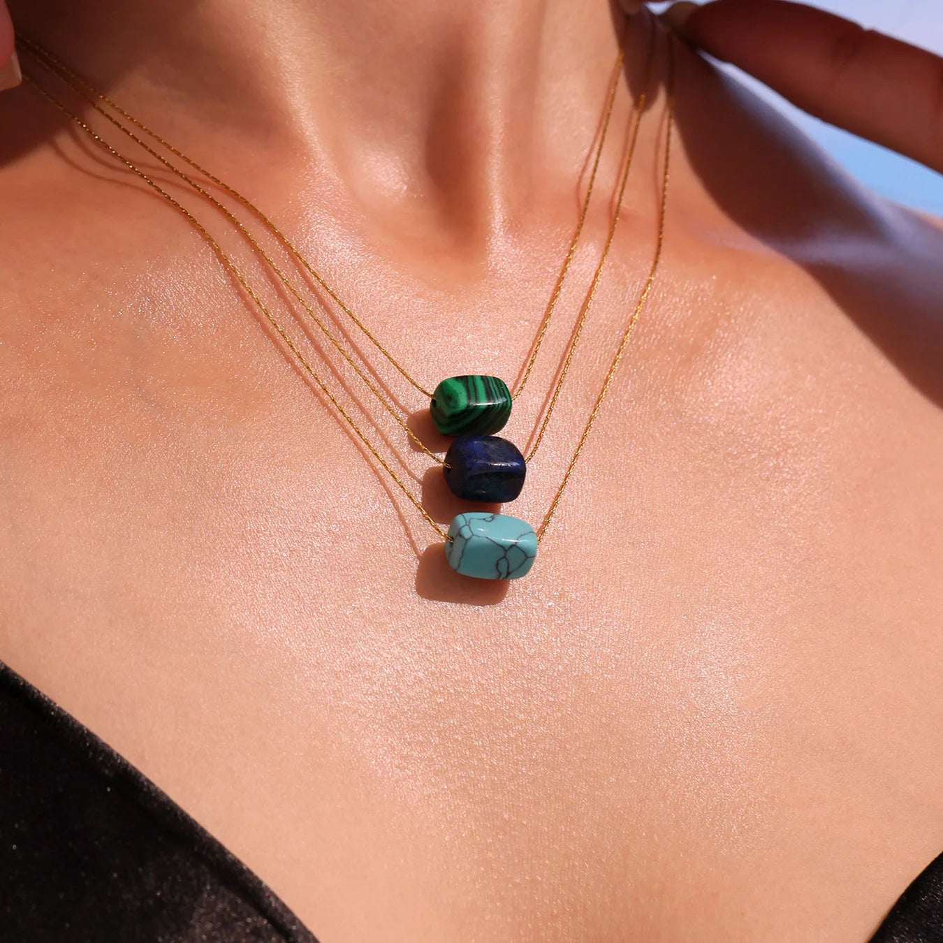 Marka Gold-Plated Turquoise Square Pendant Necklace – Women