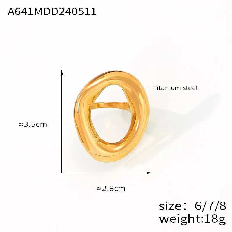 316L Stainless Steel Gold-Plated Big Oval Ring – Luxury Waterproof Statement Jewelry for Women