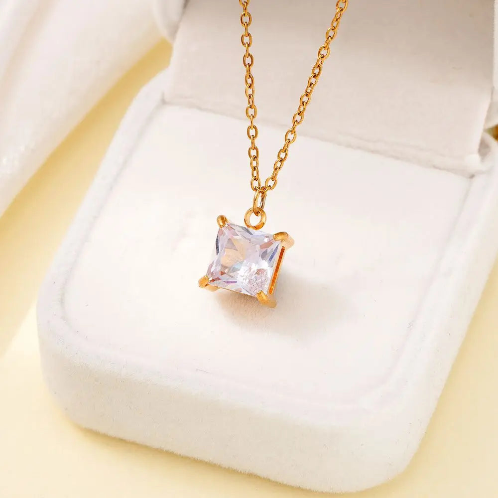 TOHM Colorful Square Zircon Pendant Necklace – Women