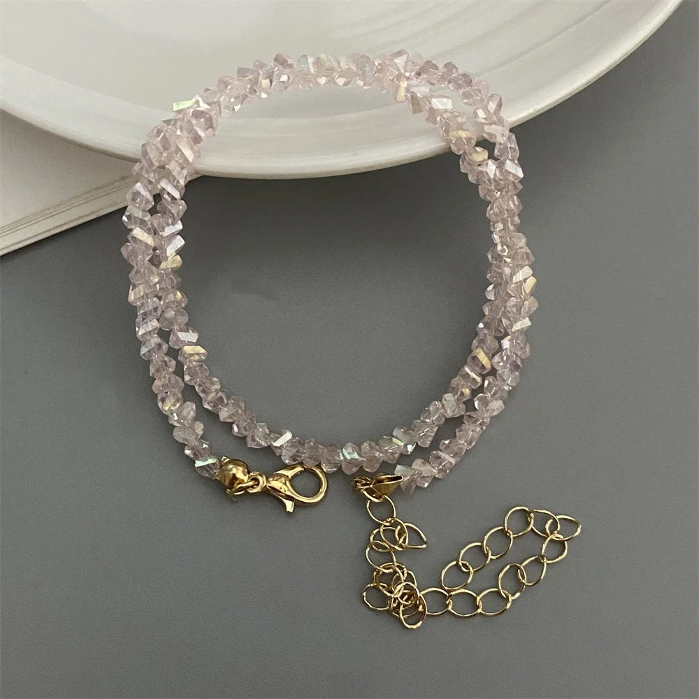 Sygune Pink Crystal Triangle Choker Necklace – Trendy Short Necklace