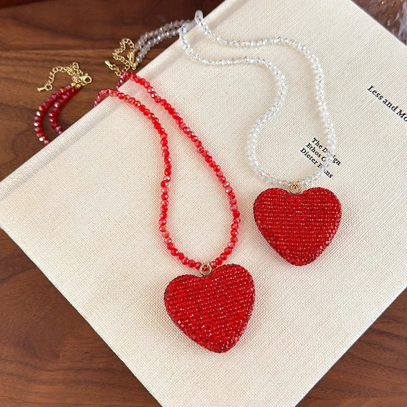 Red Crystal Heart Pendant Necklace – Trendy Charm