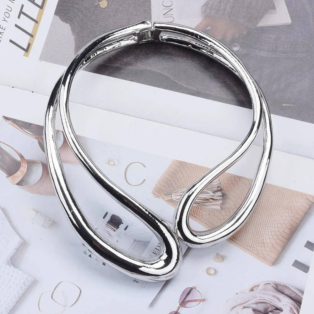 Golden Open Choker Necklace – Asymmetric Hip Hop Punk