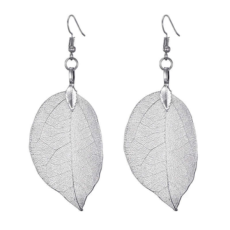 Real Leaf Dangle Earrings for Women