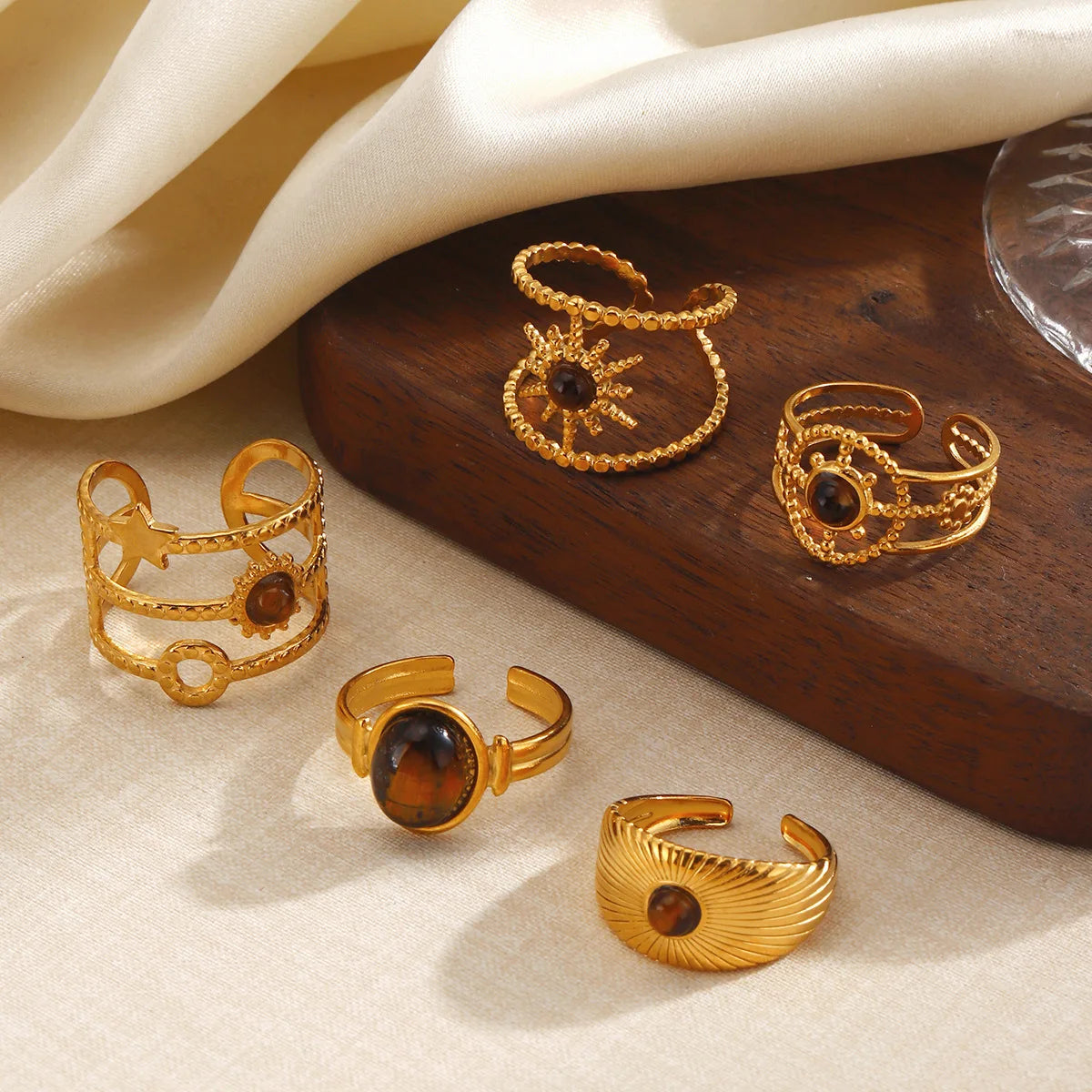 Tiger’s Eye Adjustable Stainless Steel Ring