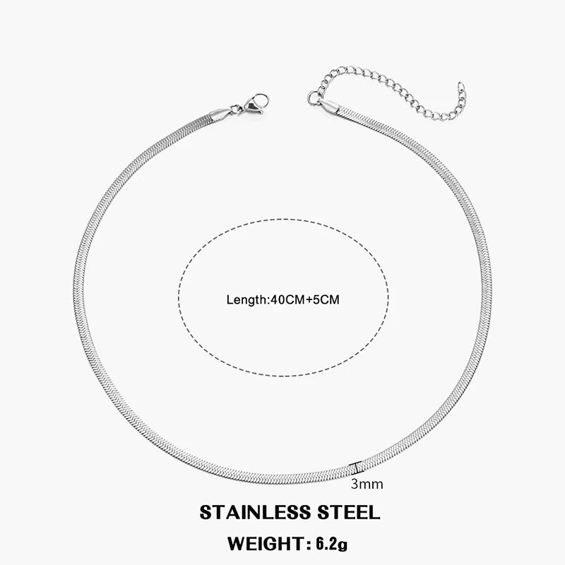 Hot Classic Unisex Flat Snake Chain Choker Necklace – Stainless Steel Herringbone, Gold & Silver Fashion Jewelry Gift