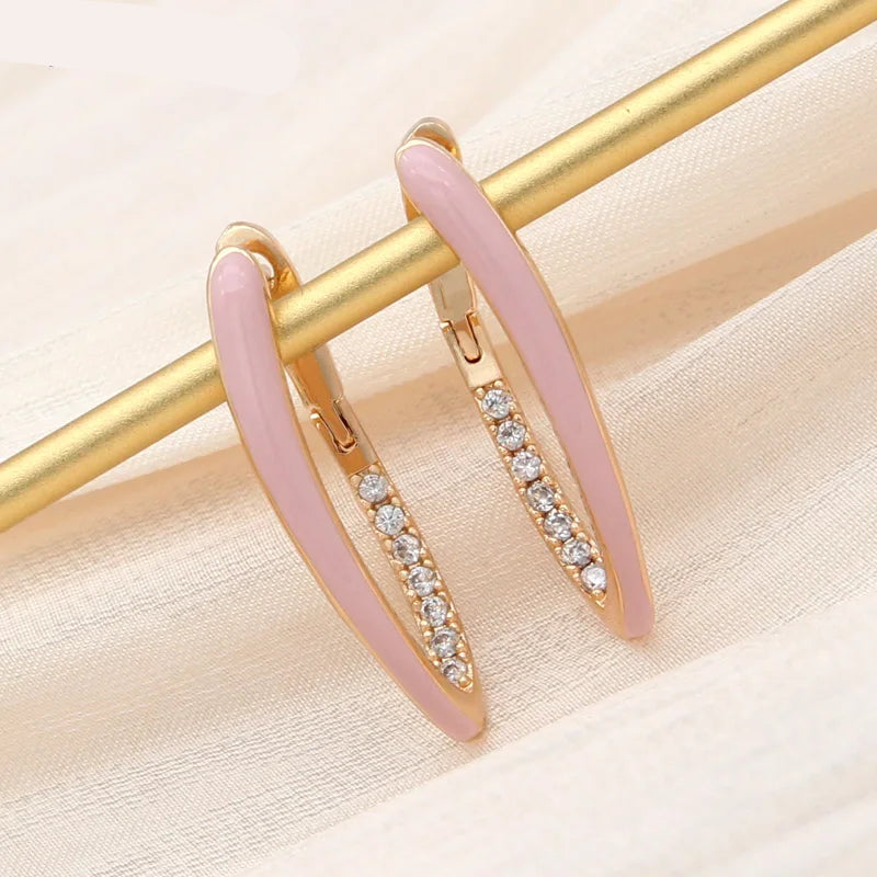 S&Z DESIGN New Fashion Gold Color Green Enamel Dangle Earrings For Women Wedding Party Cubic Zirconia Jewelry