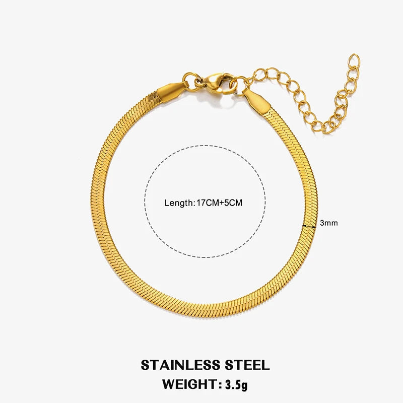 Hot Classic Unisex Flat Snake Chain Choker Necklace – Stainless Steel Herringbone, Gold & Silver Fashion Jewelry Gift