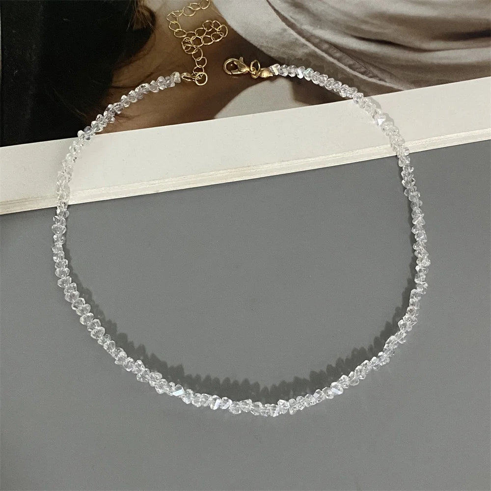 Sygune Pink Crystal Triangle Choker Necklace – Trendy Short Necklace