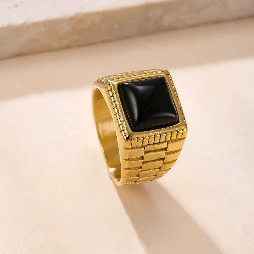 Vintage Square Red CZ Ring – Stainless Steel Statement Wedding Band (Unisex)