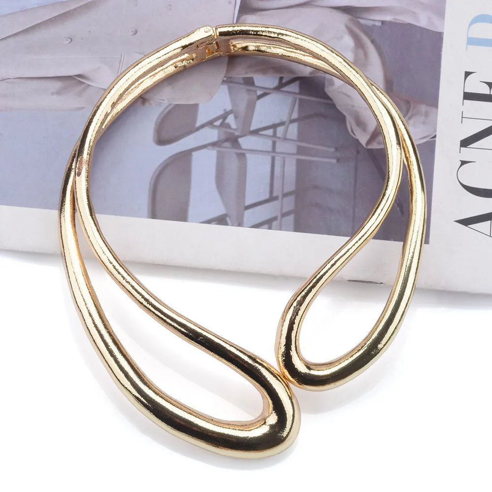 Golden Open Choker Necklace – Asymmetric Hip Hop Punk