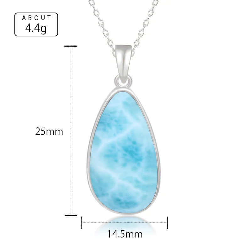 925 Sterling Silver Larimar Pendant Necklace – Classic Oval Charm, Rhodium Plated Gold Finish, Retro Women’s Jewelry Gift