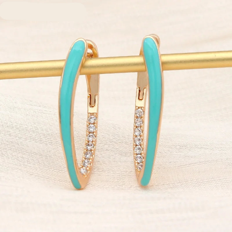 S&Z DESIGN New Fashion Gold Color Green Enamel Dangle Earrings For Women Wedding Party Cubic Zirconia Jewelry