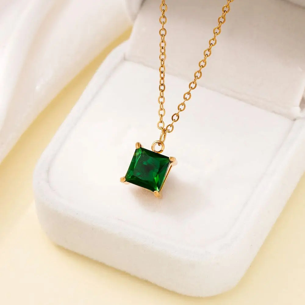 TOHM Colorful Square Zircon Pendant Necklace – Women