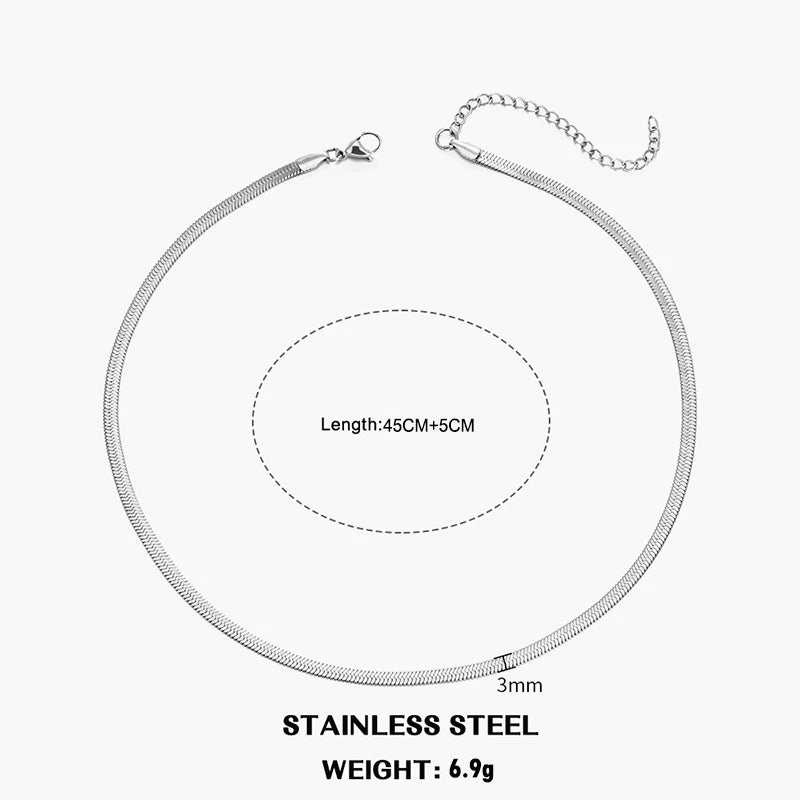 Hot Classic Unisex Flat Snake Chain Choker Necklace – Stainless Steel Herringbone, Gold & Silver Fashion Jewelry Gift