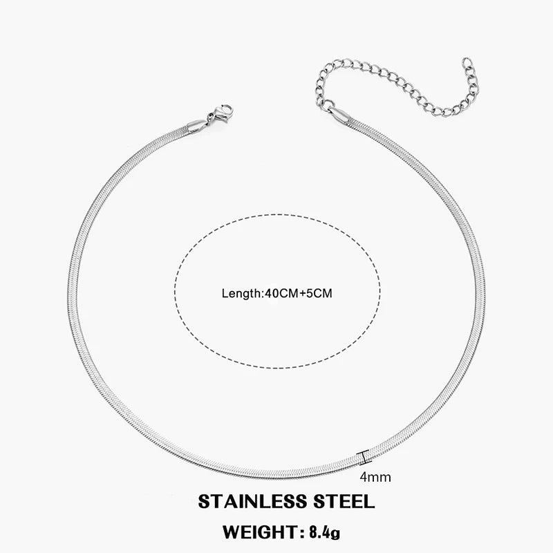 Hot Classic Unisex Flat Snake Chain Choker Necklace – Stainless Steel Herringbone, Gold & Silver Fashion Jewelry Gift