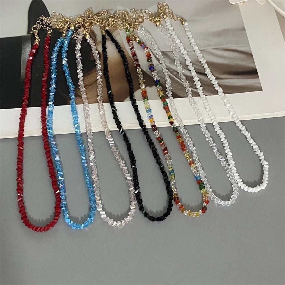 Sygune Pink Crystal Triangle Choker Necklace – Trendy Short Necklace