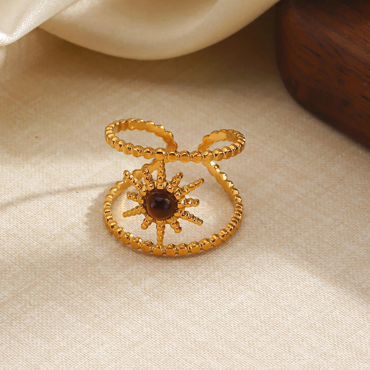 Tiger’s Eye Adjustable Stainless Steel Ring