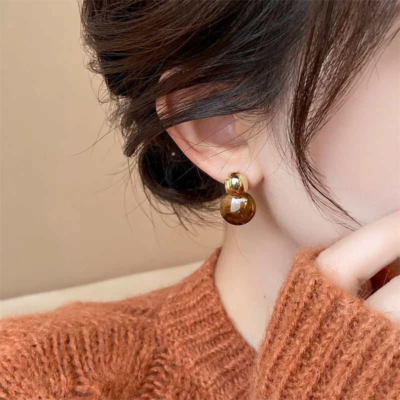 Random Stripe Gold Metal Top Drop Earrings