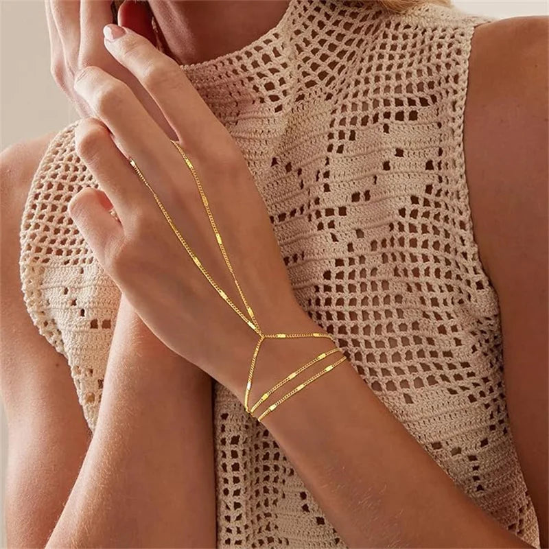Multilayer Vintage Connected Finger Ring Bracelets