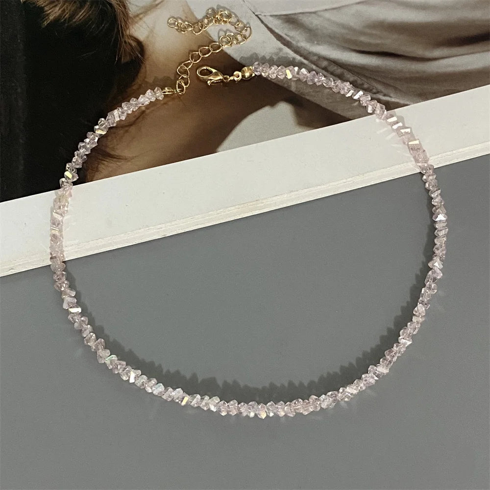 Sygune Pink Crystal Triangle Choker Necklace – Trendy Short Necklace