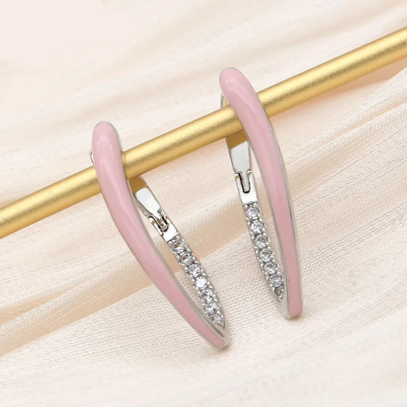 S&Z DESIGN New Fashion Gold Color Green Enamel Dangle Earrings For Women Wedding Party Cubic Zirconia Jewelry