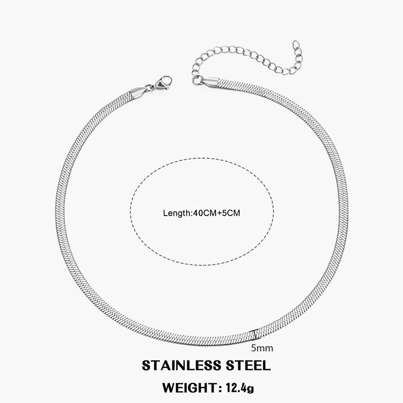 Hot Classic Unisex Flat Snake Chain Choker Necklace – Stainless Steel Herringbone, Gold & Silver Fashion Jewelry Gift