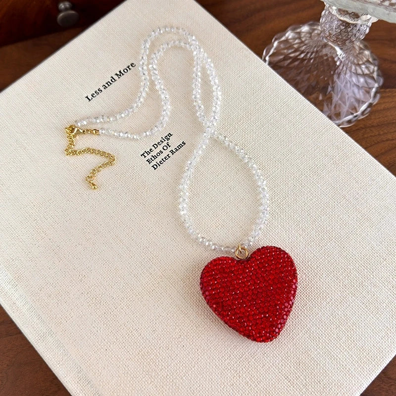 Red Crystal Heart Pendant Necklace – Trendy Charm