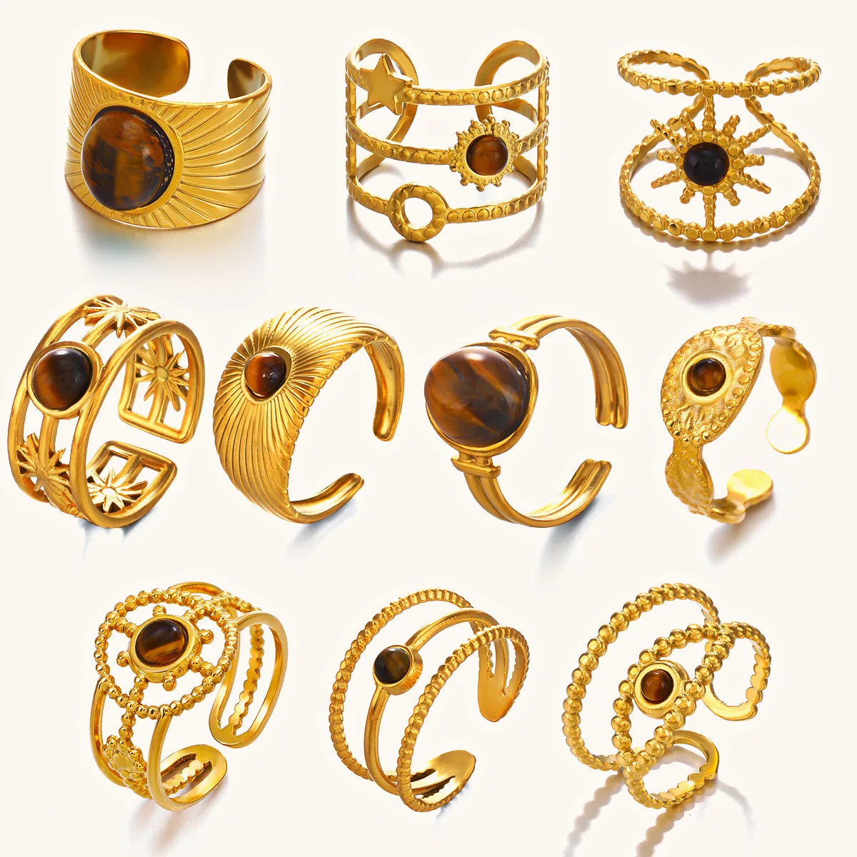 Tiger’s Eye Adjustable Stainless Steel Ring