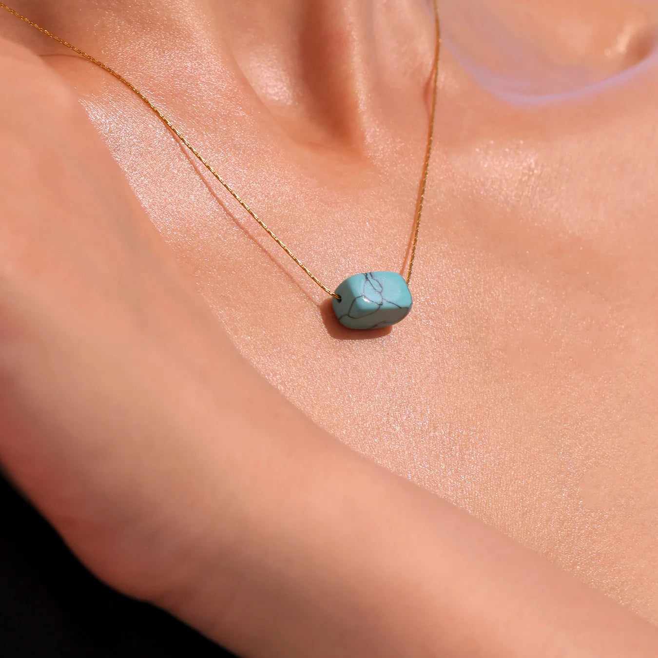 Marka Gold-Plated Turquoise Square Pendant Necklace – Women