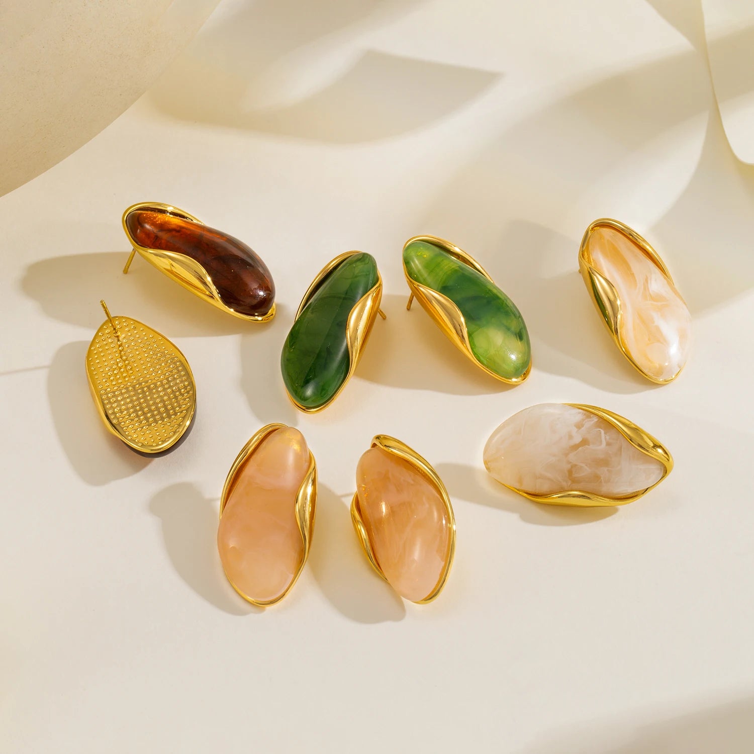 Resin Geometric Stud Earrings – Gold Plated