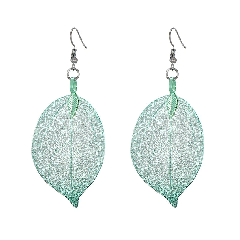 Real Leaf Dangle Earrings for Women
