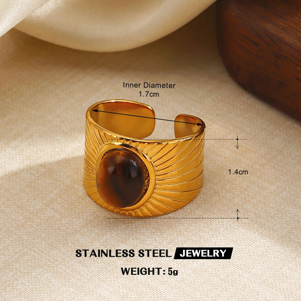 Tiger’s Eye Adjustable Stainless Steel Ring