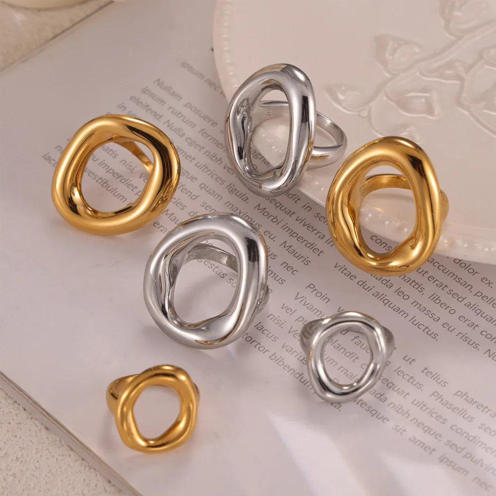 316L Stainless Steel Gold-Plated Big Oval Ring – Luxury Waterproof Statement Jewelry for Women