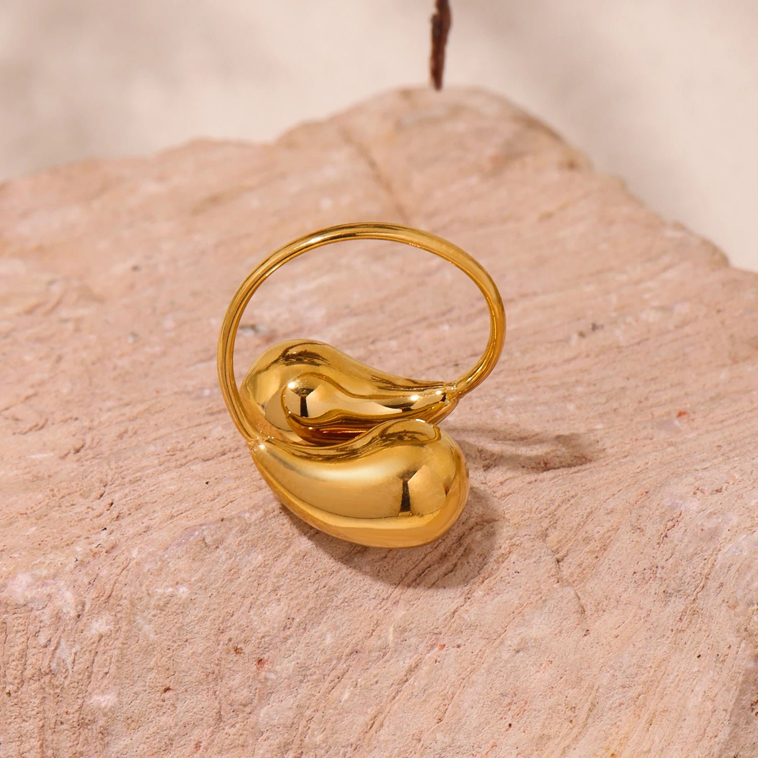 18K Gold Hollow Sphere Statement Ring – Stainless Steel