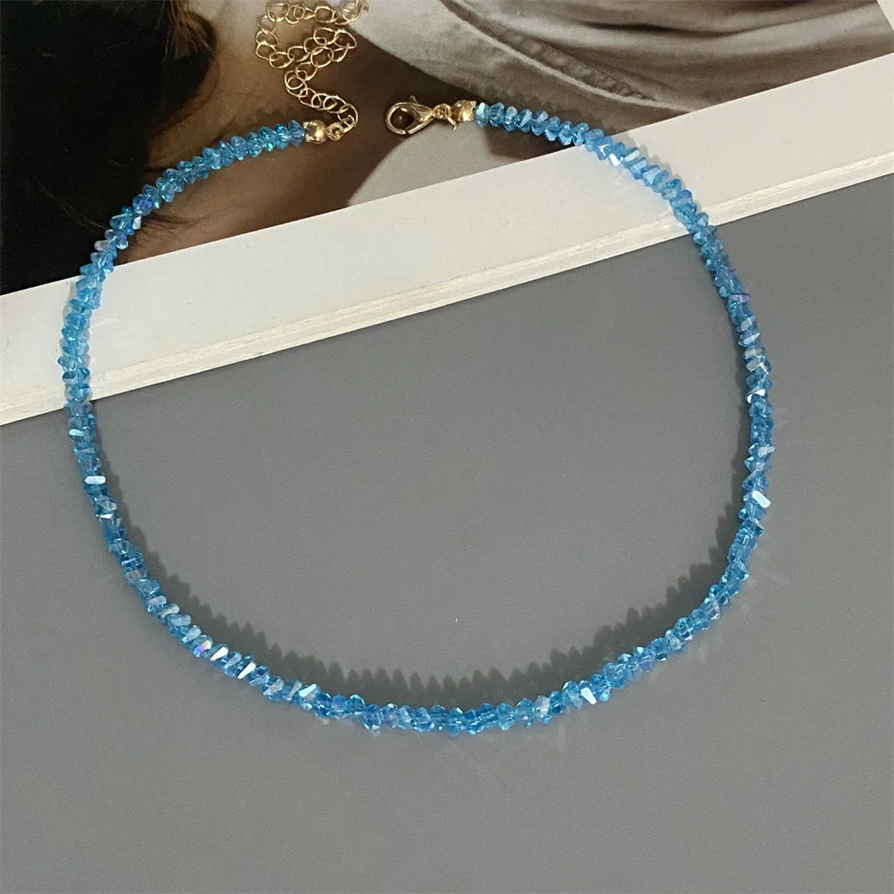 Sygune Pink Crystal Triangle Choker Necklace – Trendy Short Necklace