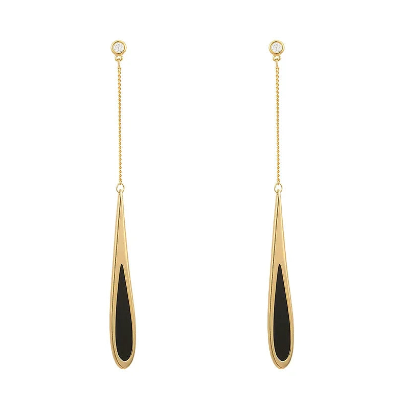 Black Drop Tassel Long Earrings