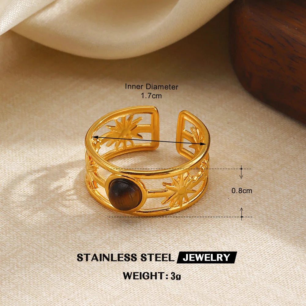 Tiger’s Eye Adjustable Stainless Steel Ring