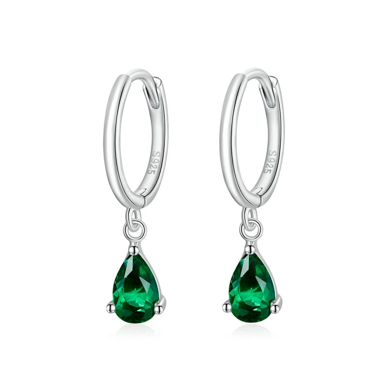 BAMOER Green Water Drop Earrings – 925 Sterling Silver