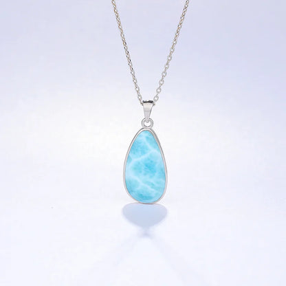 925 Sterling Silver Larimar Pendant Necklace – Classic Oval Charm, Rhodium Plated Gold Finish, Retro Women’s Jewelry Gift