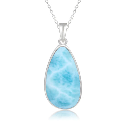 925 Sterling Silver Larimar Pendant Necklace – Classic Oval Charm, Rhodium Plated Gold Finish, Retro Women’s Jewelry Gift