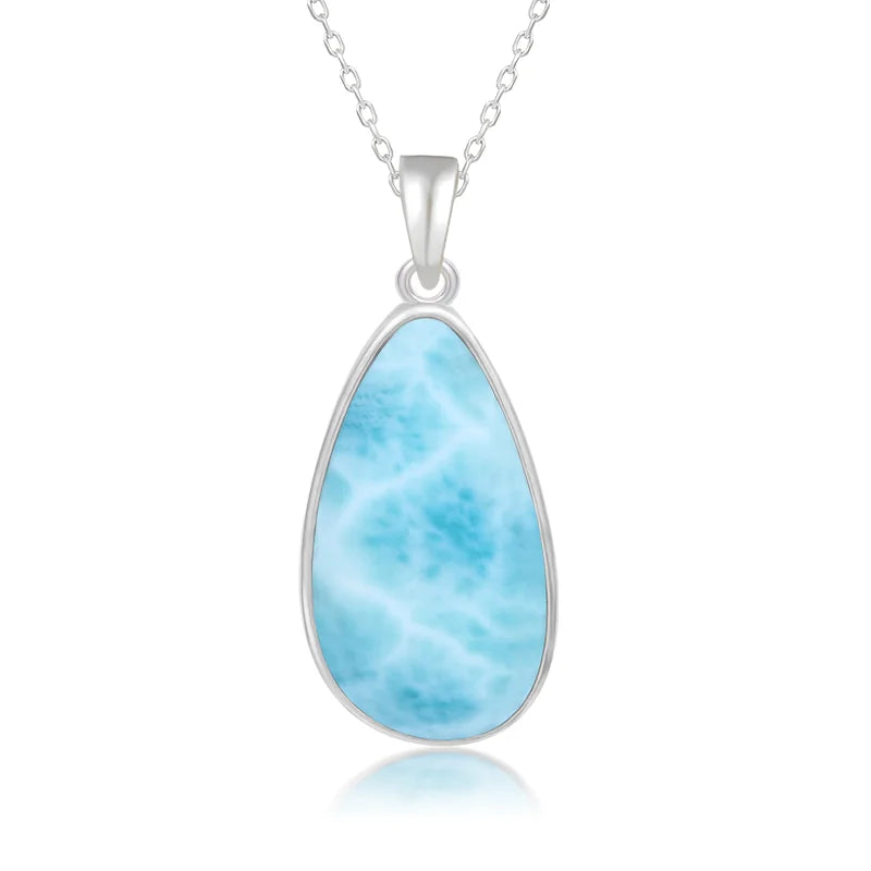 925 Sterling Silver Larimar Pendant Necklace – Classic Oval Charm, Rhodium Plated Gold Finish, Retro Women’s Jewelry Gift