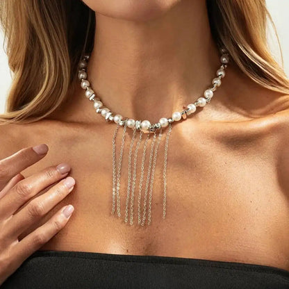 KunJoe Pearl Tassel Choker Necklace – Women