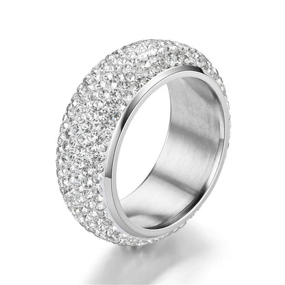 Hip Hop Iced Out Bling Arc Circle Ring – Gold & Silver Color Stainless Steel Cubic Zirconia Wedding Ring for Women & Men