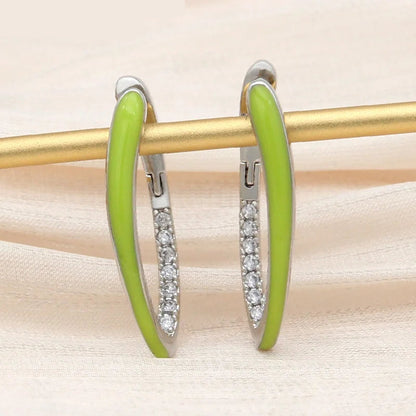 S&Z DESIGN New Fashion Gold Color Green Enamel Dangle Earrings For Women Wedding Party Cubic Zirconia Jewelry