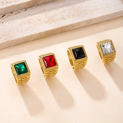 Vintage Square Red CZ Ring – Stainless Steel Statement Wedding Band (Unisex)