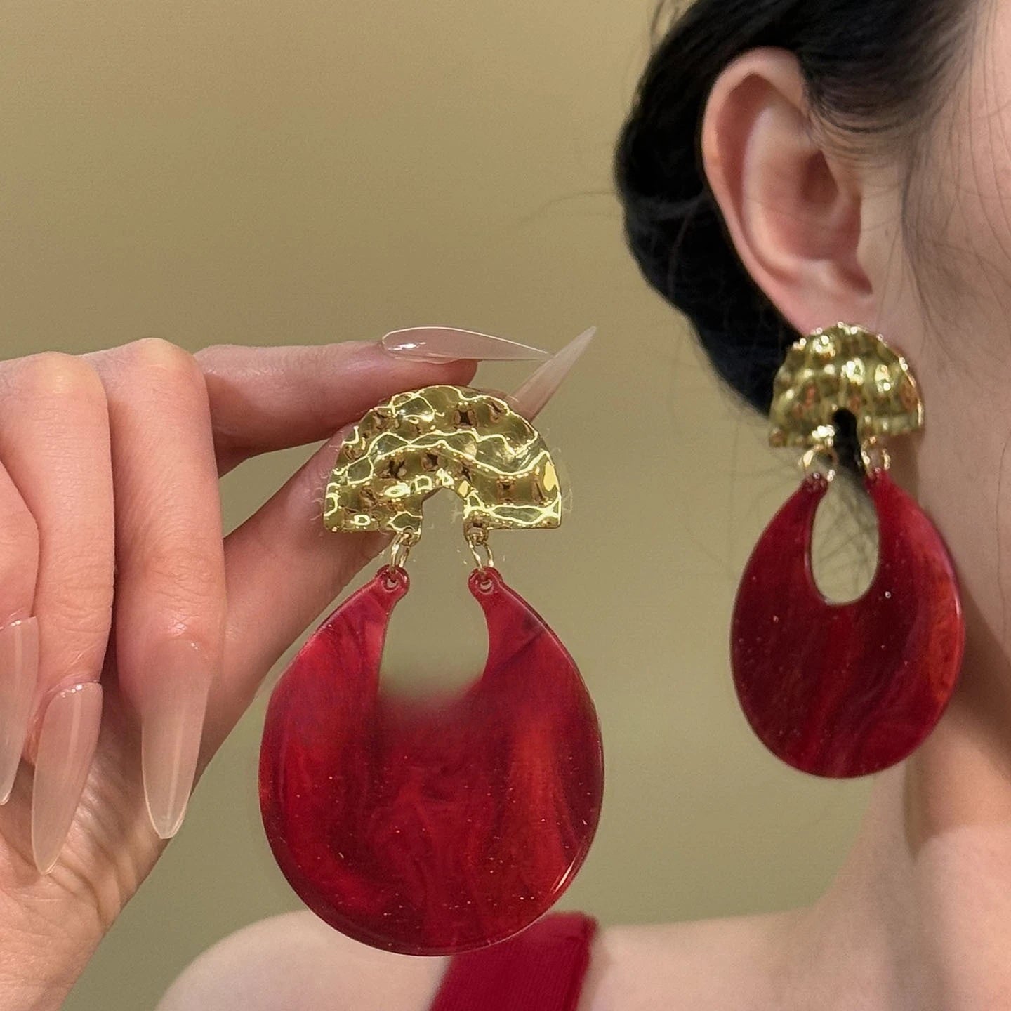 Bold Red Luxe Statement Earrings