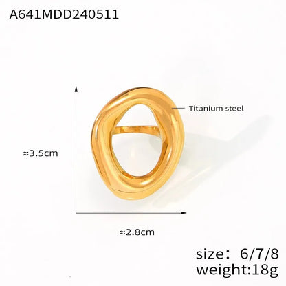 316L Stainless Steel Gold-Plated Big Oval Ring – Luxury Waterproof Statement Jewelry for Women