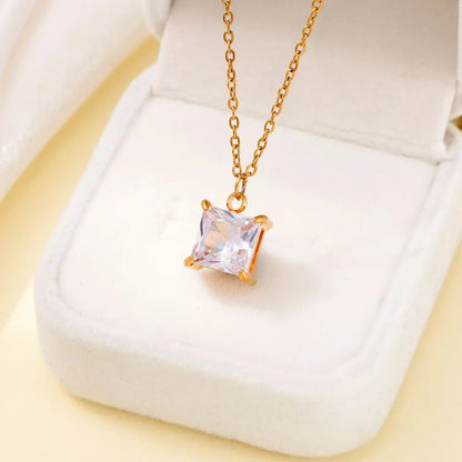 TOHM Colorful Square Zircon Pendant Necklace – Women