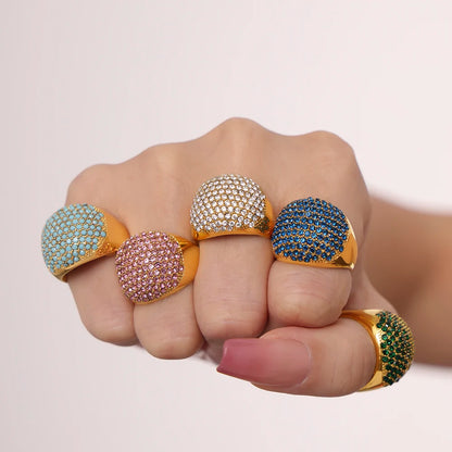 Liora Turquoise & CZ Band – 18K Gold Plated 316L Stainless Steel Ring for Women