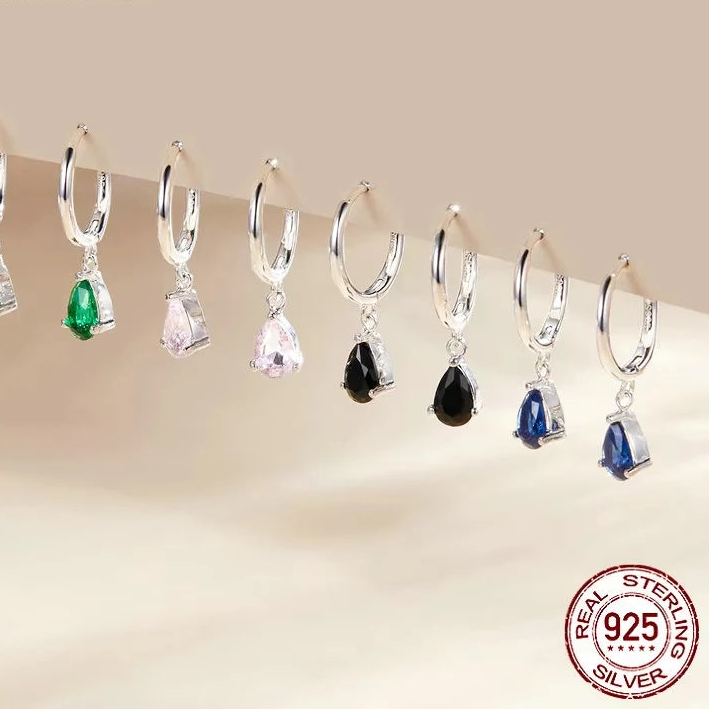 BAMOER Green Water Drop Earrings – 925 Sterling Silver